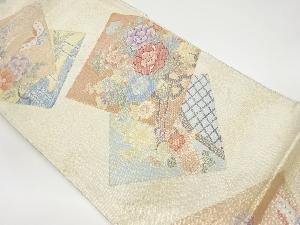 リサイクル　佐賀錦色紙に花車・蝶模様織出し袋帯